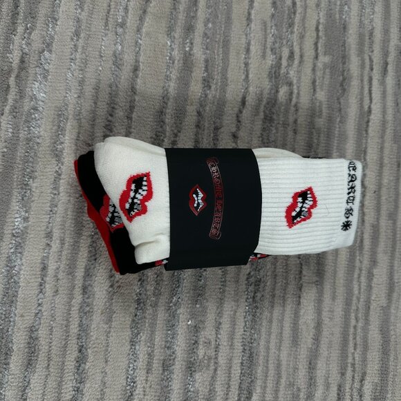 Chrome Hearts Chomper Socks 3 Pack Red White Black - Picture 2 of 4